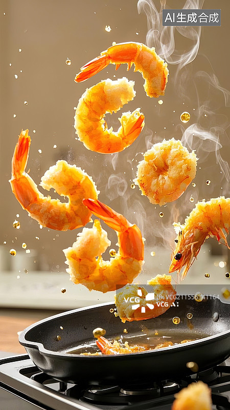 【AI数字艺术】飞溅的炸虾图片素材