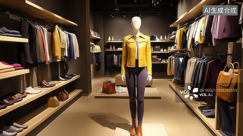 【AI数字艺术】服装店里秋冬新款服饰搭配展示图片素材