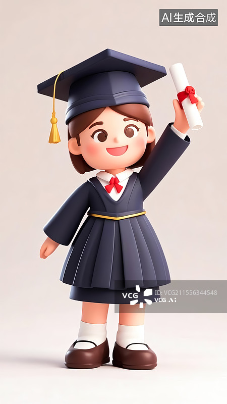 【AI数字艺术】女生穿着学士服毕业三维插画图片素材