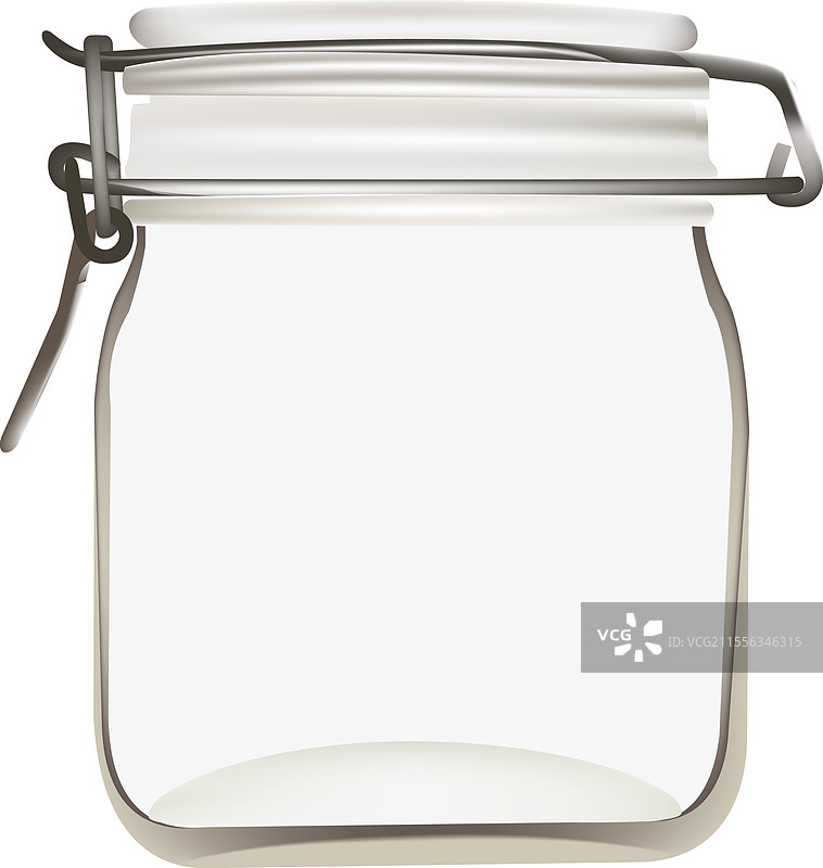 白色背景上的空玻璃罐，带有铁丝扣闭合装置图片素材