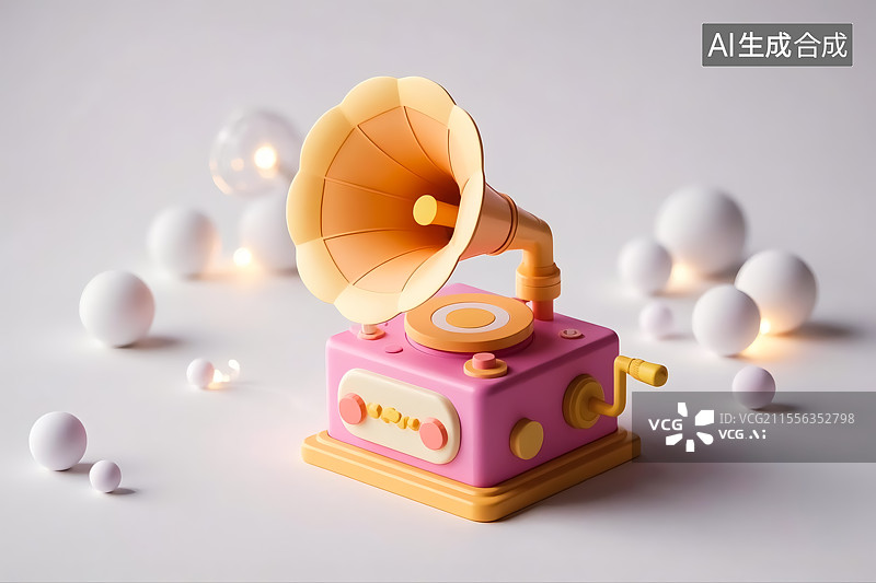 【AI数字艺术】复古留声机三维插画图片素材