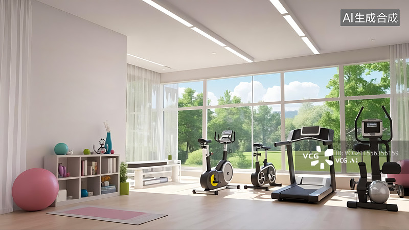 【AI数字艺术】室内健身房三维插画图片素材