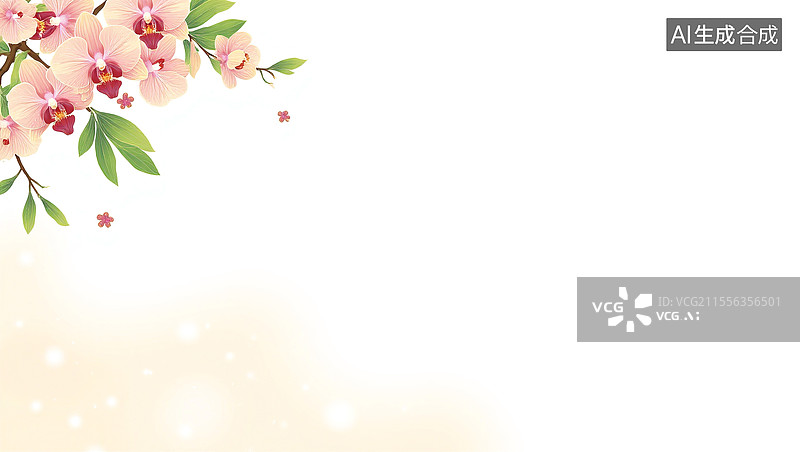 【AI数字艺术】清新的茉莉花和绿茶水彩插画素材2D卡通左上图片素材