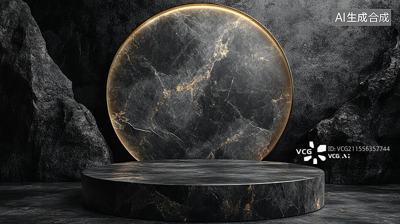 【AI数字艺术】黑暗大理石展台与岩石背景图片素材