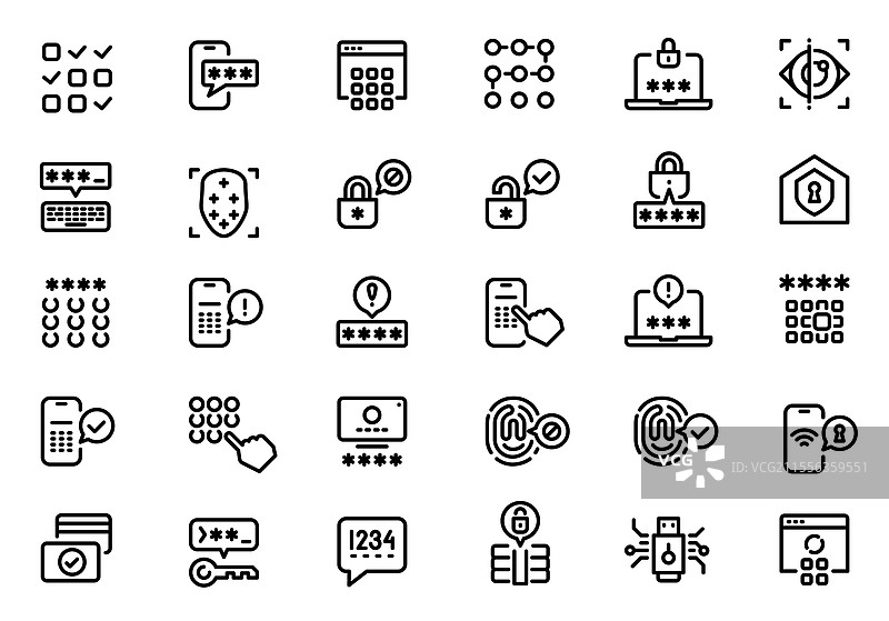 密码和安全线图标集图片素材
