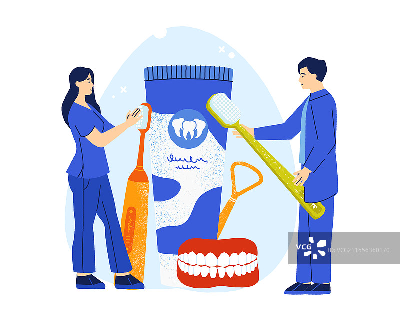 牙医和护士手持大牙刷图片素材