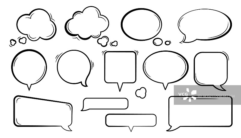 手绘的对话框和思考气泡套装图片素材