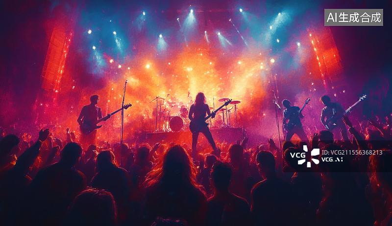 【AI数字艺术】演唱会现场观众与舞台灯光图片素材