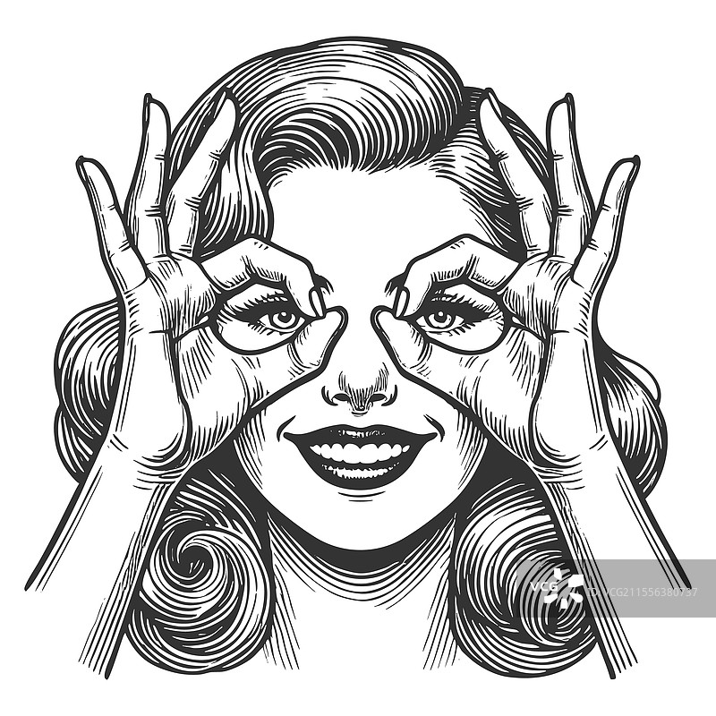 顽皮的女人在雕刻手工眼镜图片素材