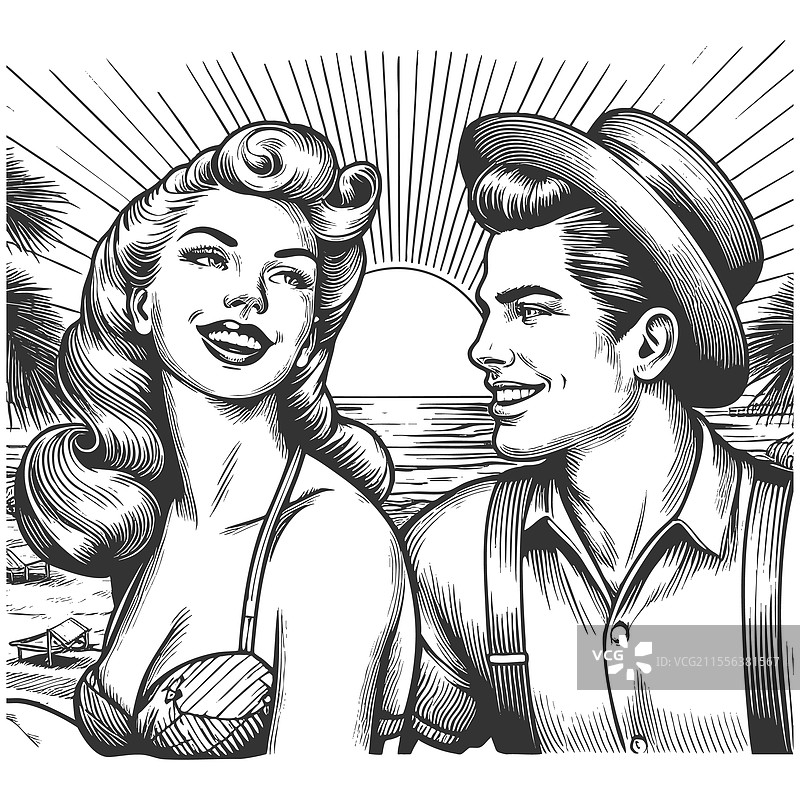 海滩上的情侣雕刻图片素材