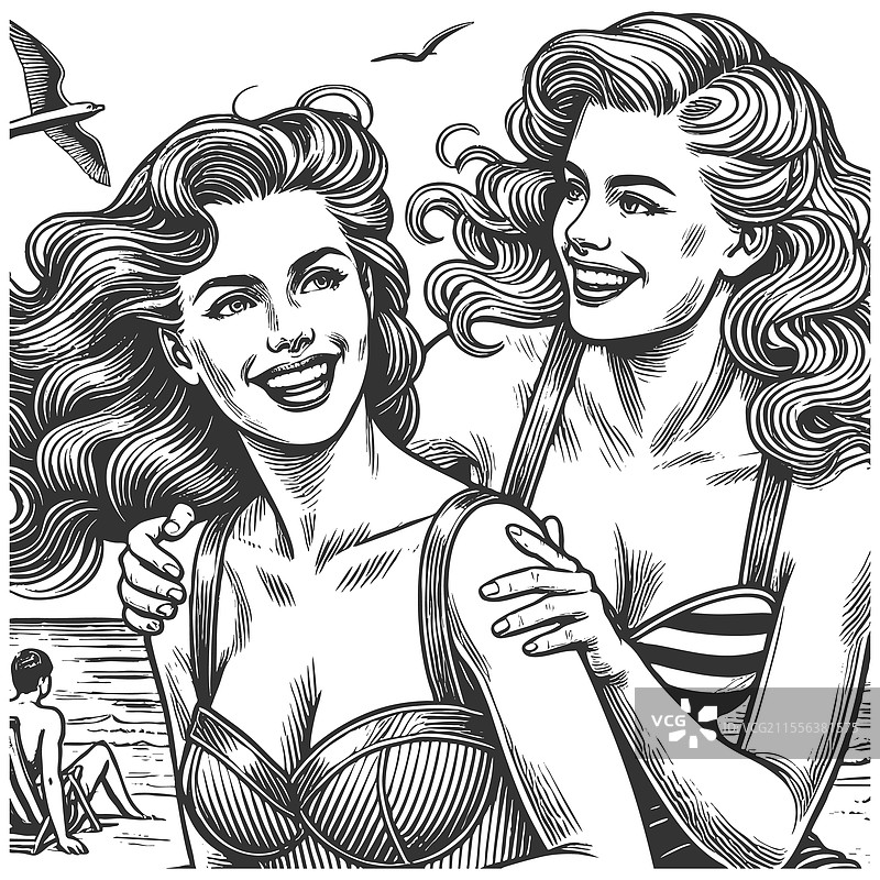 海滩场景中微笑的女性图片素材