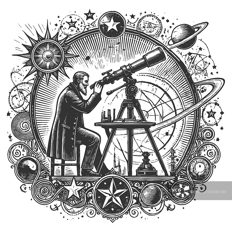 天文学家用望远镜观察星星图片素材