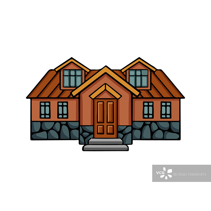 手绘的独立色彩别墅小屋图片素材