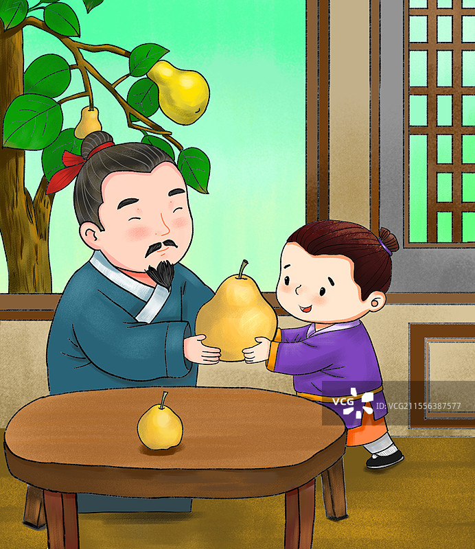 历史典故孔融让梨成语故事插画手绘图片素材