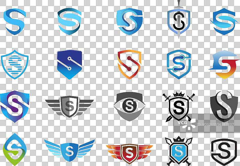 盾牌安全符号字母S集合套件图片素材