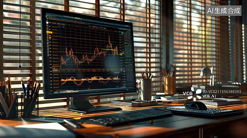 【AI数字艺术】电脑屏幕上的股市股票市场交易K线图数据图片素材