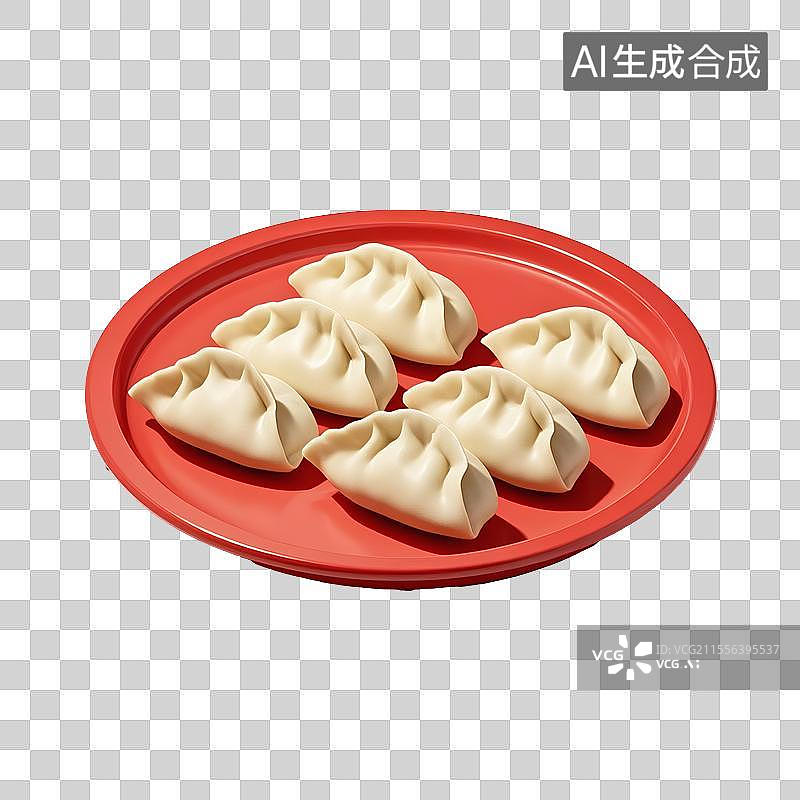 【AI数字艺术】3d红色盘子里放满饺子图片素材
