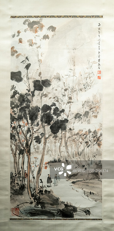中国绘画艺术品，傅抱石，秋林论道图片素材