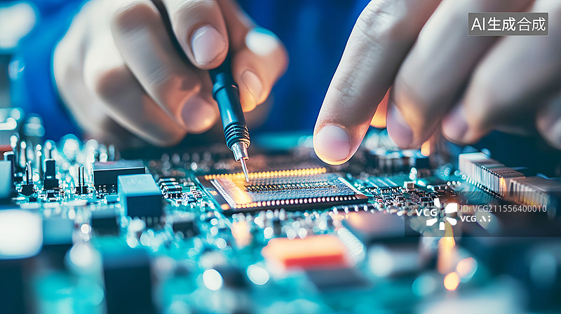 【AI数字艺术】AIGC：电子行业电路板电子元件维修背景图片素材