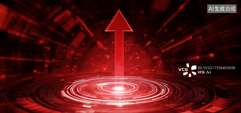 【AI数字艺术】红色发光向上上升箭头图片素材