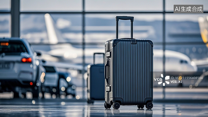 【AI数字艺术】火车站台上的一个旅行箱特写图片素材