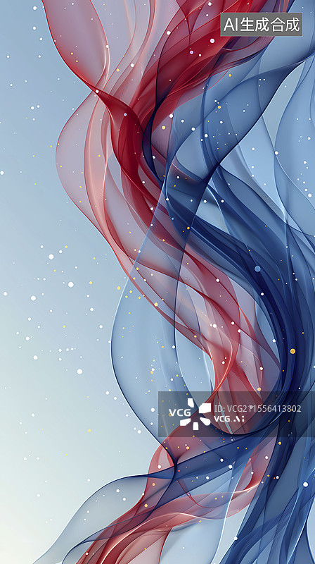 【AI数字艺术】数码科技红蓝色波浪插画海报背景图片素材
