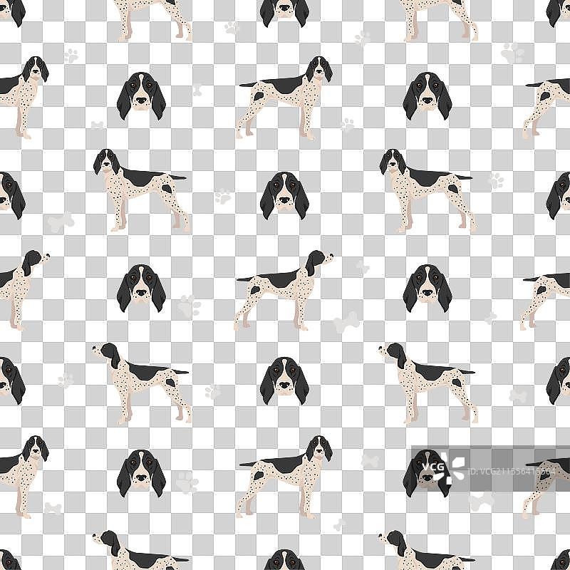 奥弗涅指针犬无缝图案，不同姿势图片素材