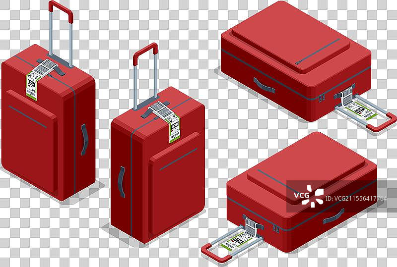 等距行李纸标签，带条形码的行李图片素材