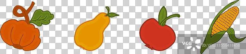 孤立的收获水果图标，包含玉米的彩色套件图片素材