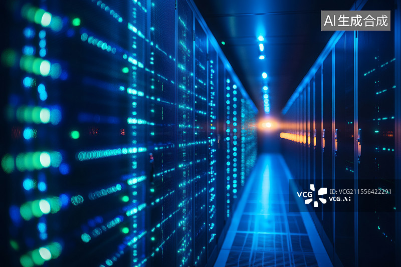 【AI数字艺术】高速运算与储存的现代中央处理器机房图片素材