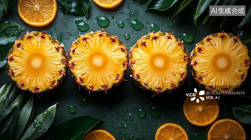 【AI数字艺术】桌上菠萝凤梨特写镜头图片素材