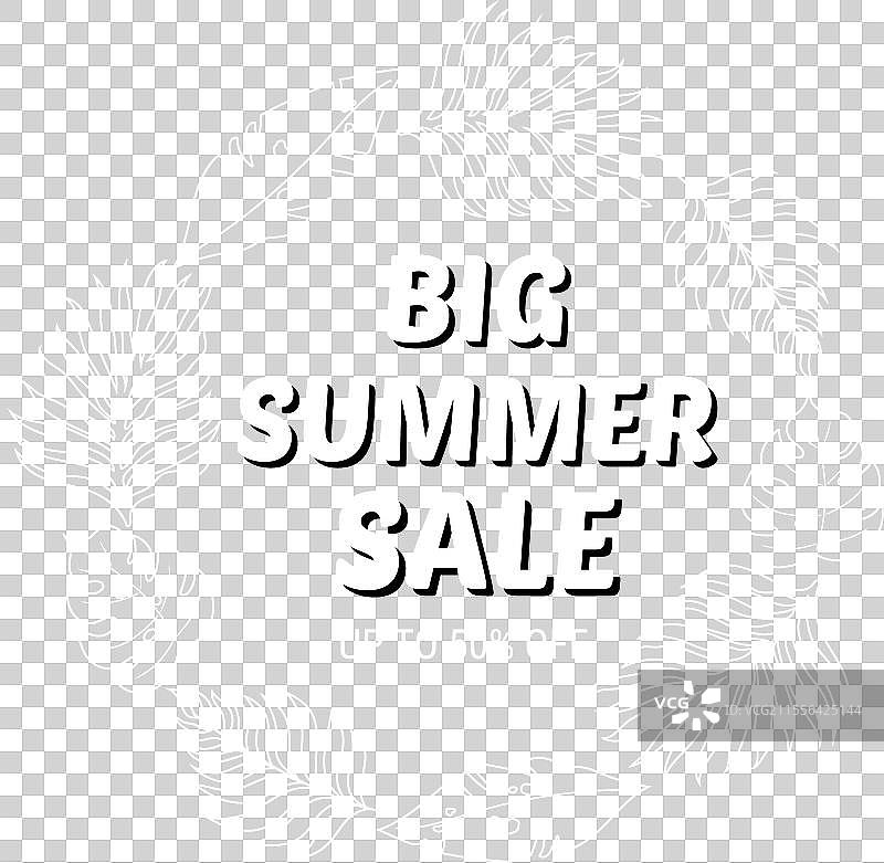 手绘夏季促销横幅，配有棕榈叶图片素材