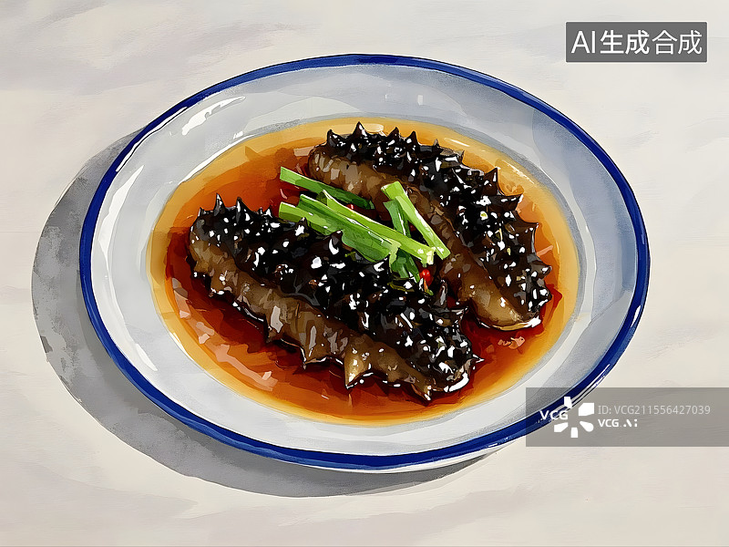 【AI数字艺术】葱烧海参图片素材
