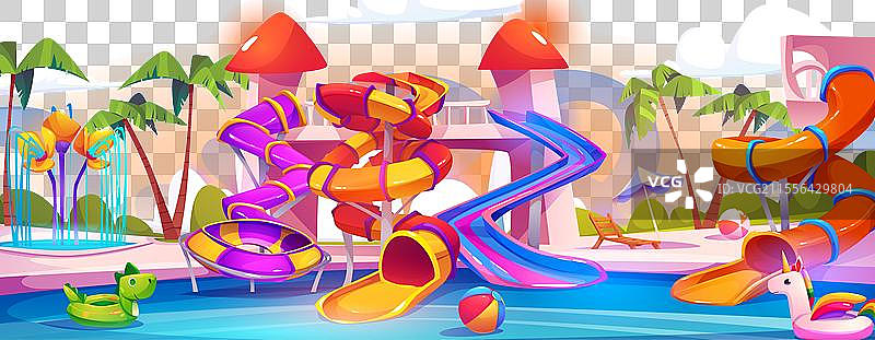 夏季度假村的游泳池和滑水道图片素材