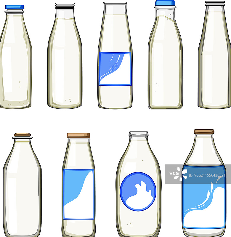 卡通牛奶瓶套装图片素材