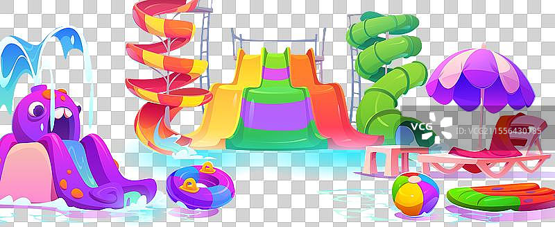 夏季水上乐园，设有水池和滑水道图片素材