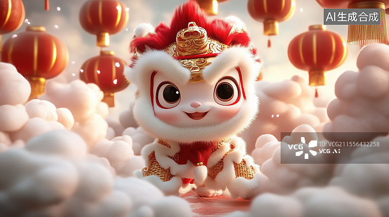 【AI数字艺术】祥狮献瑞庆新春,福运绵长喜迎年图片素材