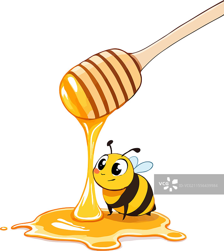 蜜蜂和木勺上的蜜滴图片素材
