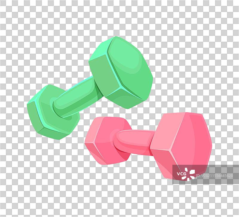 绿色和粉色的哑铃孤立摆放图片素材