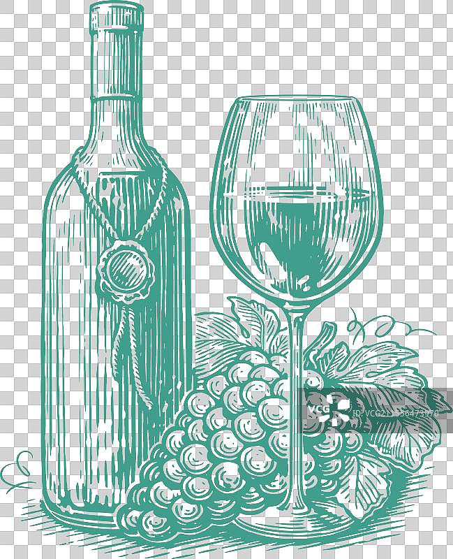 葡萄酒瓶和酒杯的葡萄酒庄草图图片素材