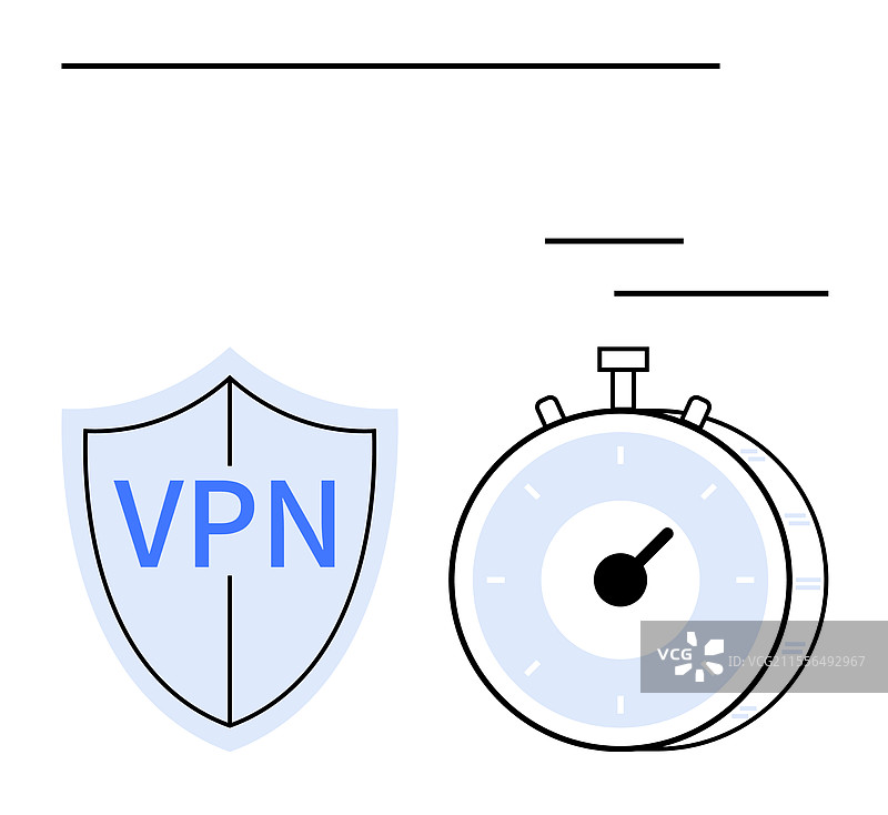VPN盾牌与象征在线的秒表图片素材