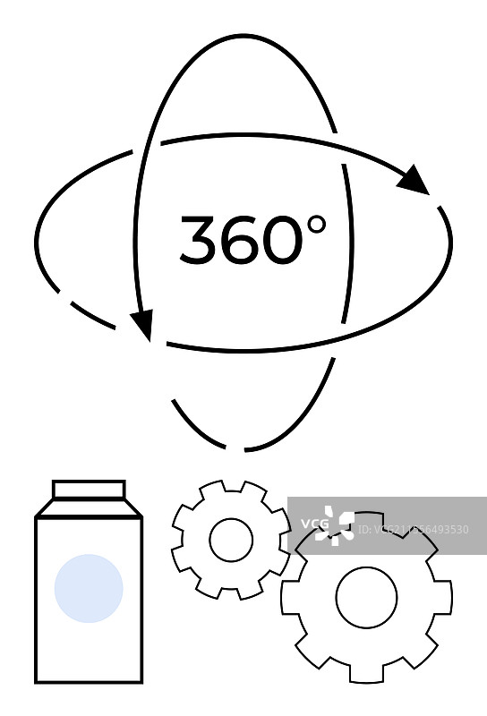 带齿轮和牛奶的360度旋转箭头图片素材