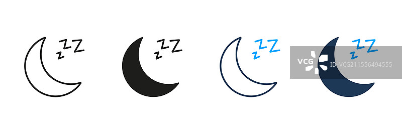 新月与打鼾线和剪影图标图片素材