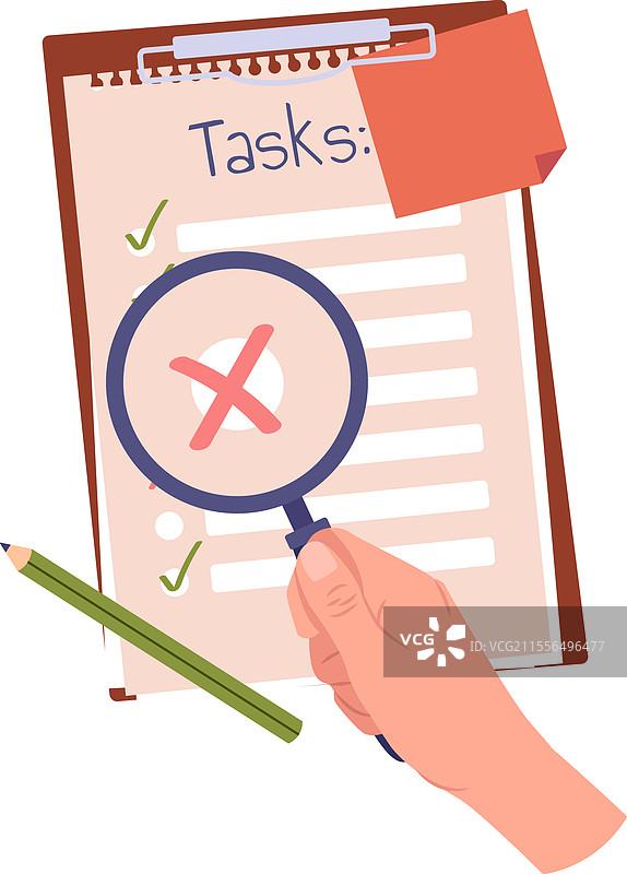 手持放大镜的平板电脑，上面有任务列表图片素材