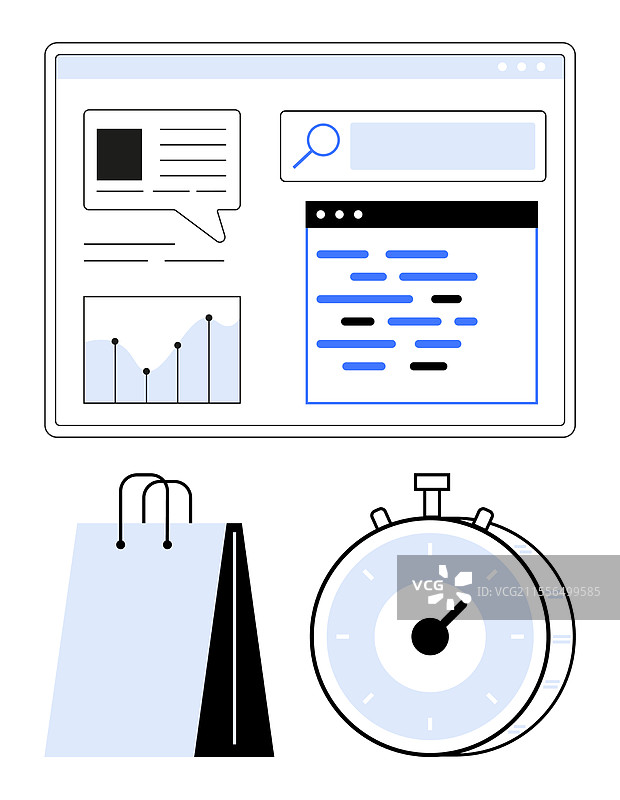 电子商务分析与购物袋计时器图片素材