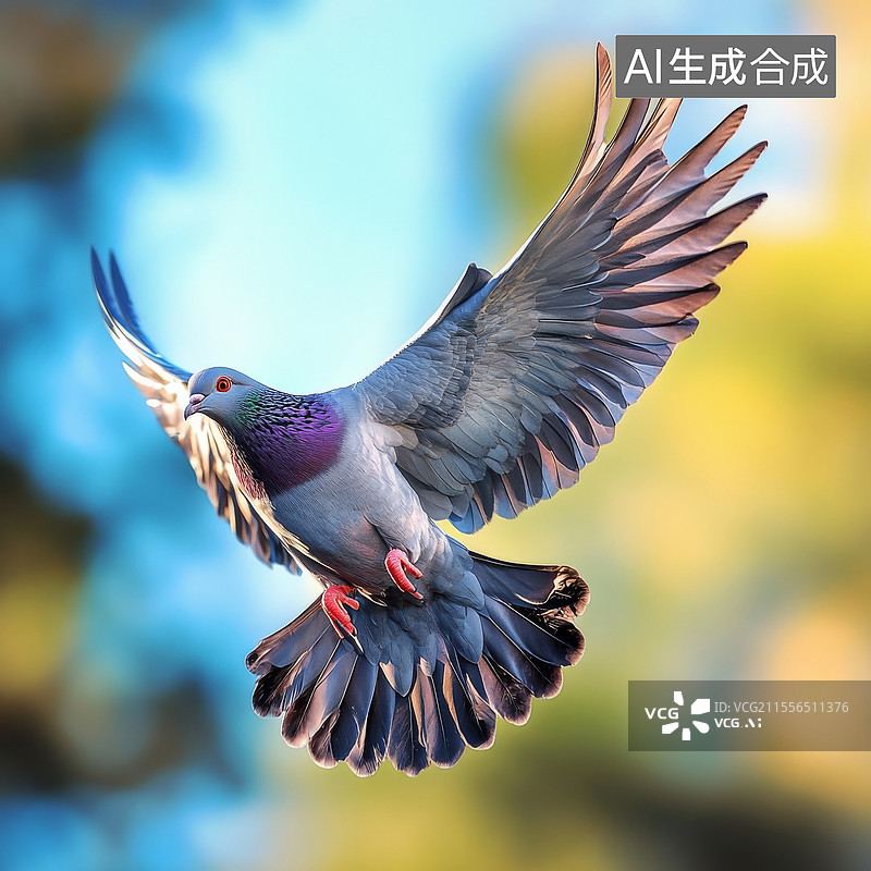 【AI数字艺术】鸽子在半空中飞行的特写镜头图片素材