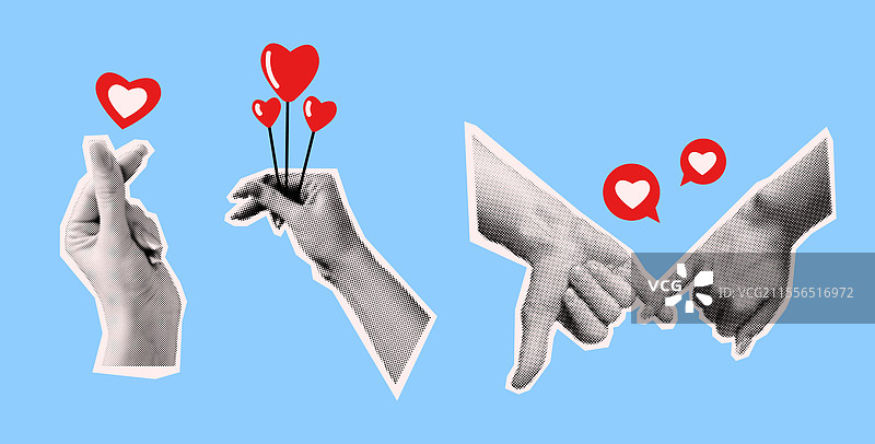 手势与各种心形作为身体语言图片素材