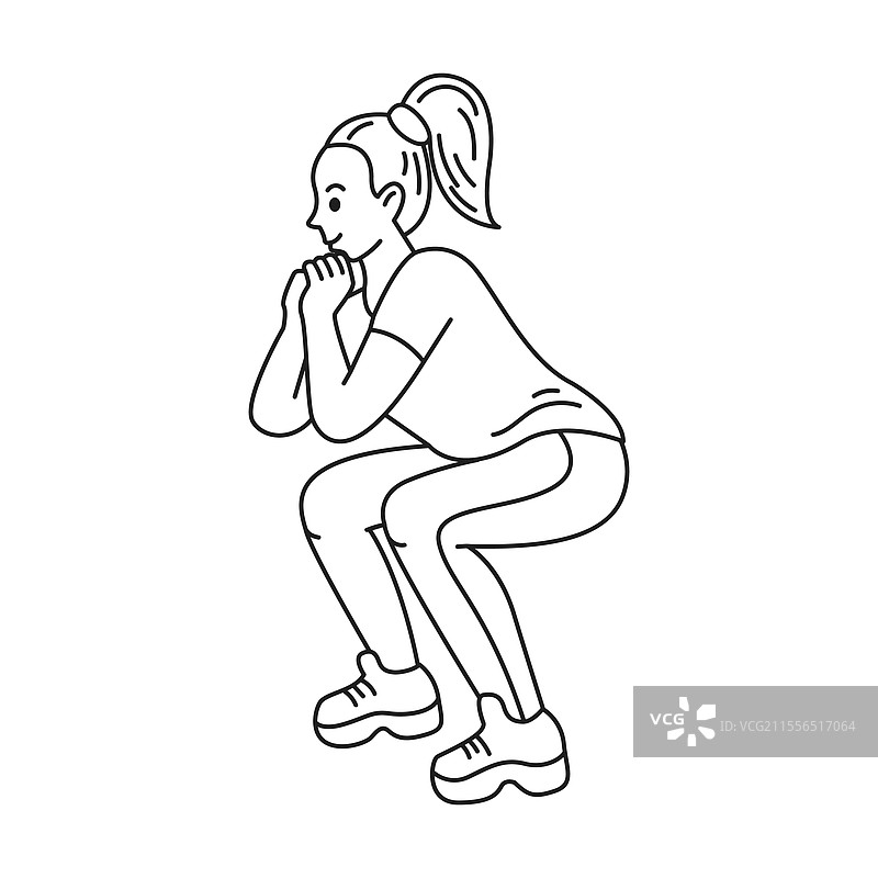 年轻女性在锻炼时做深蹲图片素材