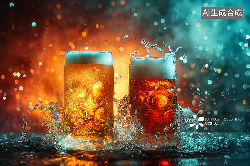 【AI数字艺术】两杯冰爽的啤酒图片素材