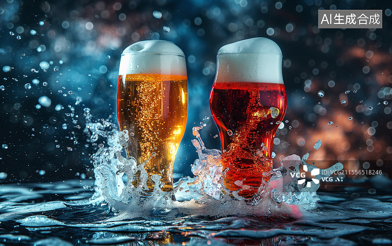【AI数字艺术】两杯冰爽的啤酒图片素材